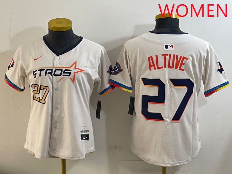 Women Houston Astros #27 Altuve Cream Fourth generation Joint Name Nike 2025 MLB Jersey style 1